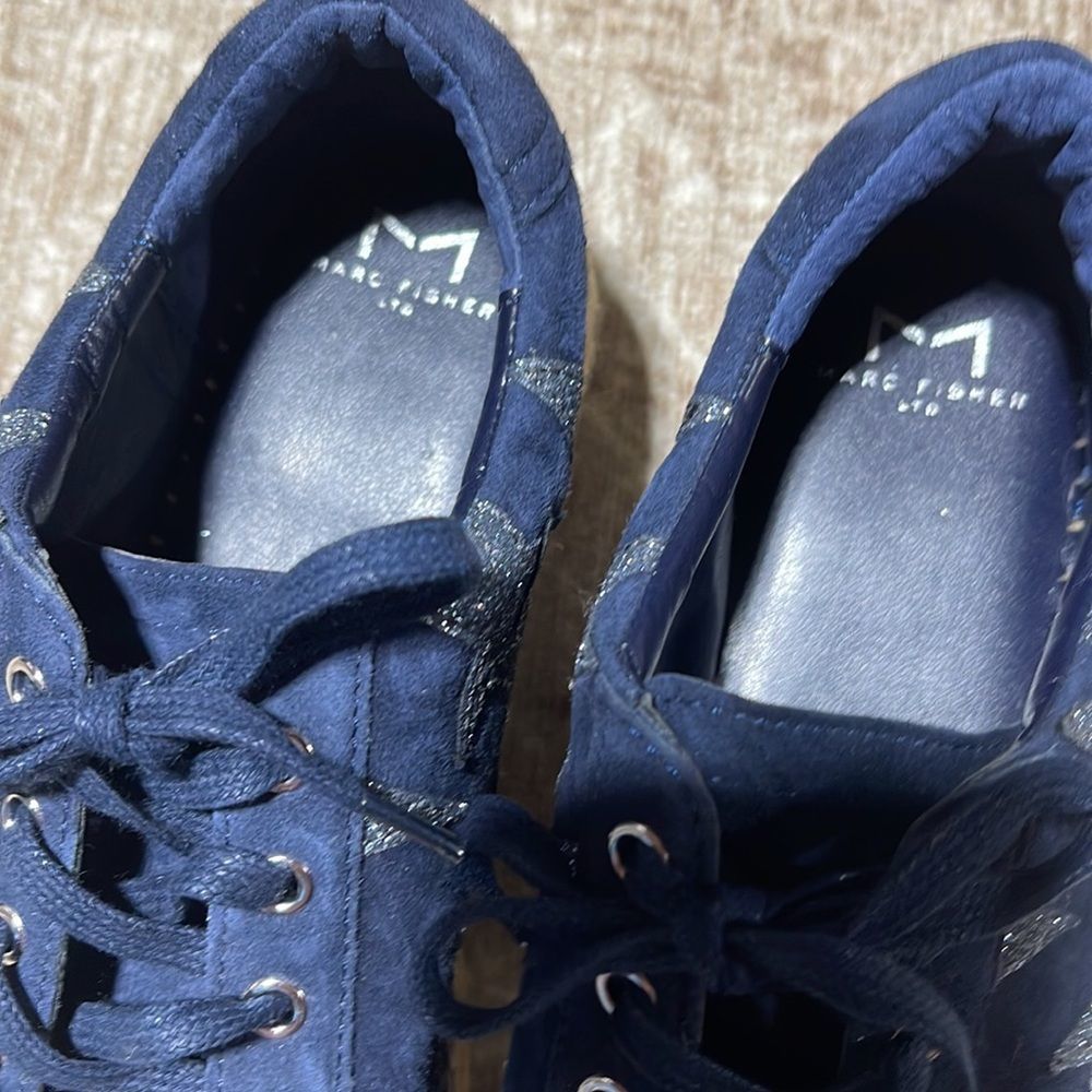 Marc Fisher Navy Suede Espadrille Sneakers with Silver Star Accents - Picture 10 of 14